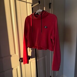 Nike Cropped Hoodie Red Sweatshirt Logo Patch Women’s Small Athleisure